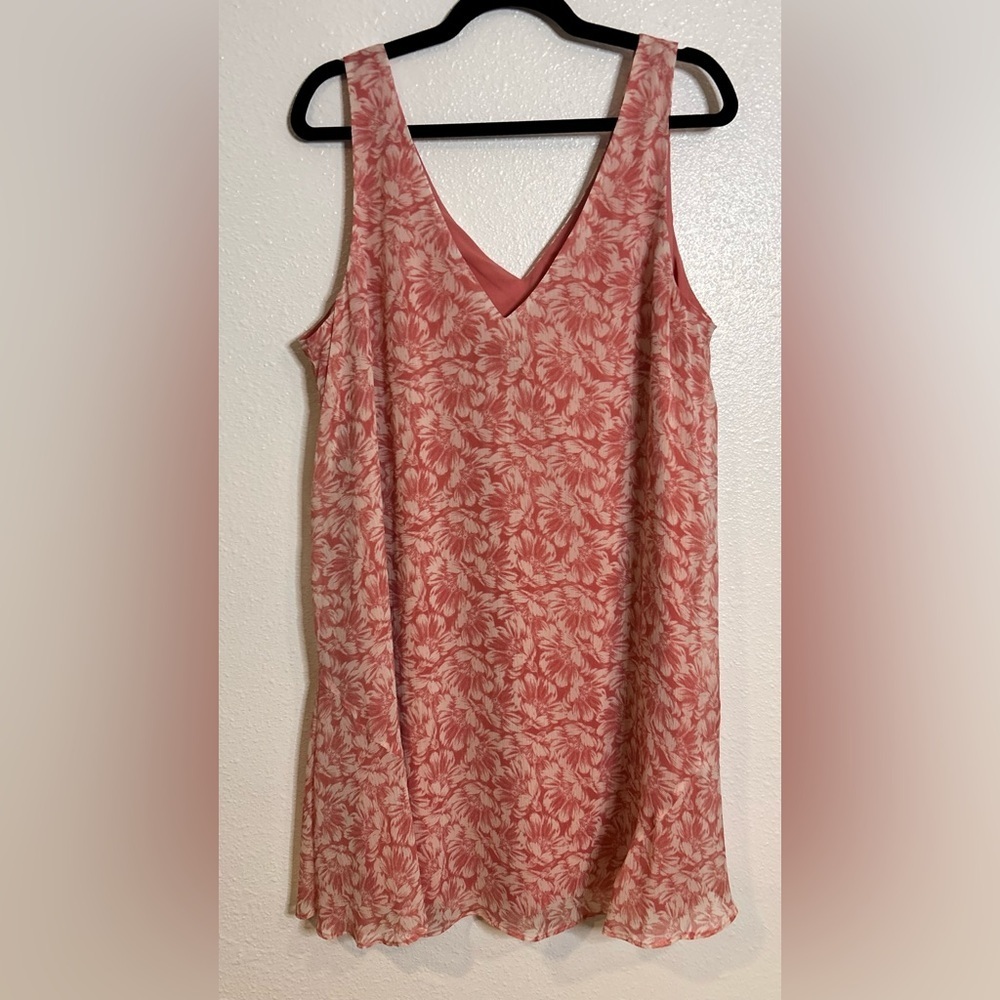 Charles Henry Pink Floral V-Neck Dress Size XL